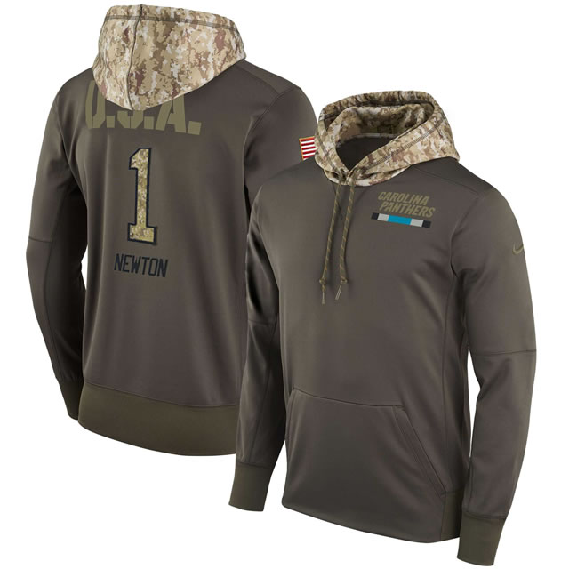 Nike Panthers 1 Cam Newton Men's Olive Salute To Service Pullover Hoodie